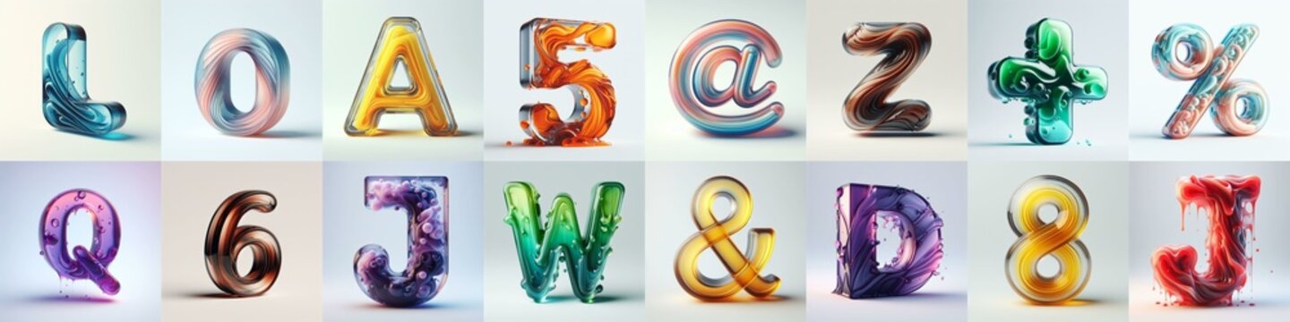 glass 3D Lettering Typeface. AI generated illustration