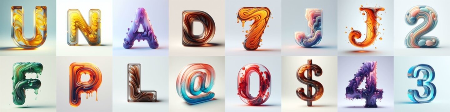 glass 3D Lettering Typeface. AI generated illustration