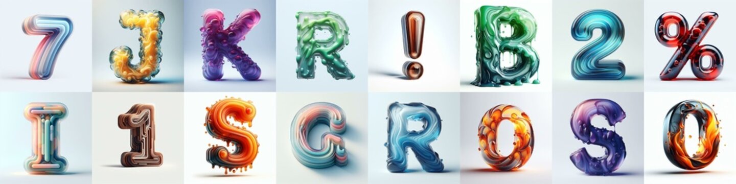 glass 3D Lettering Typeface. AI generated illustration