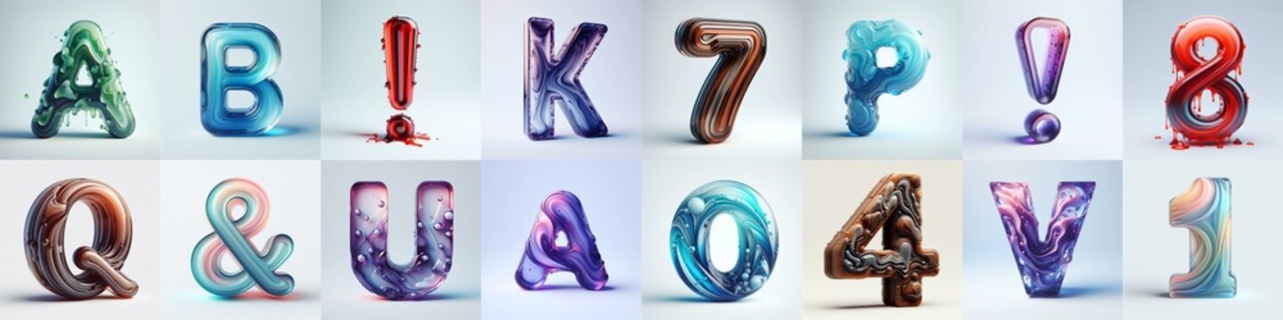 glass 3D Lettering Typeface. AI generated illustration