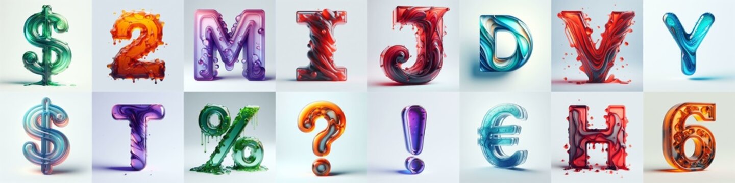 glass 3D Lettering Typeface. AI generated illustration