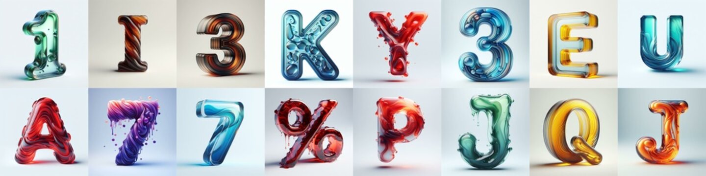 glass 3D Lettering Typeface. AI generated illustration