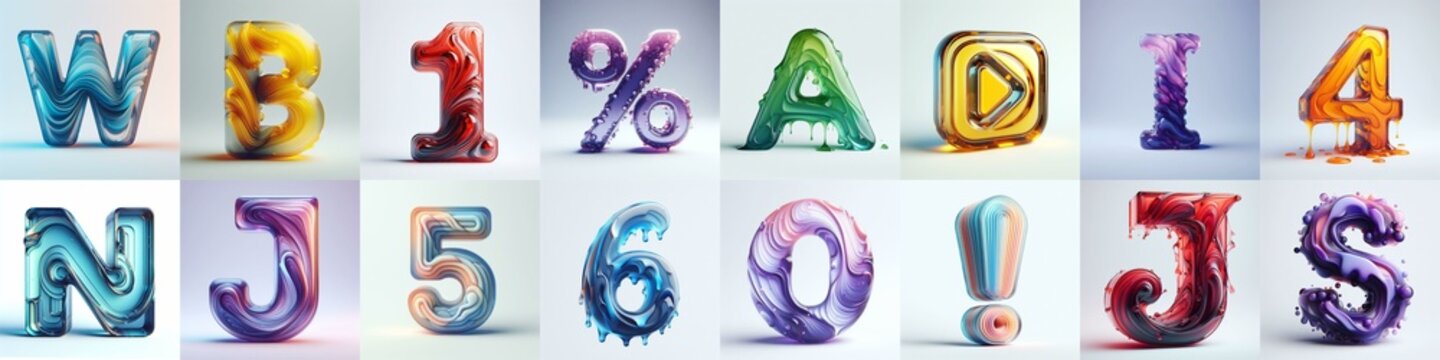 glass 3D Lettering Typeface. AI generated illustration