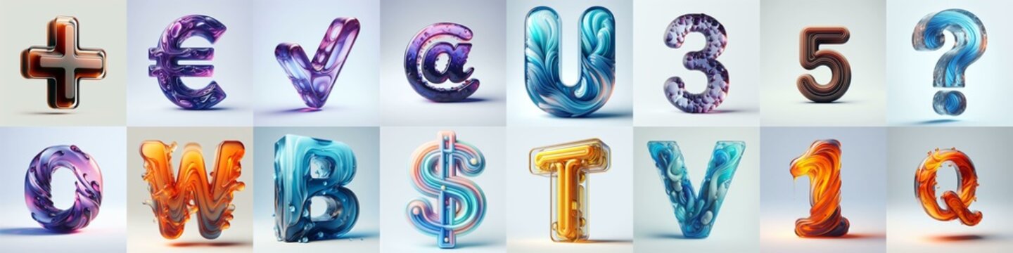 glass 3D Lettering Typeface. AI generated illustration