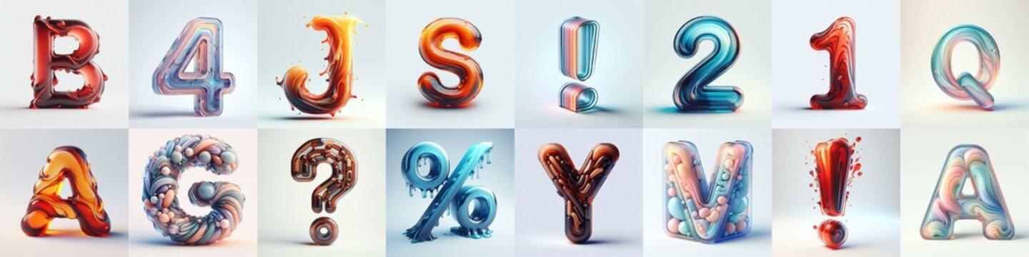 glass 3D Lettering Typeface. AI generated illustration