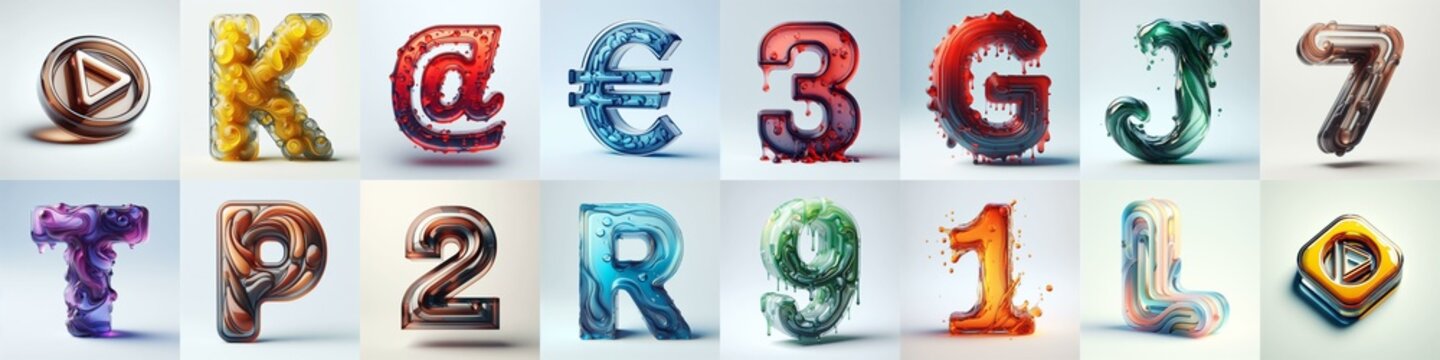 glass 3D Lettering Typeface. AI generated illustration
