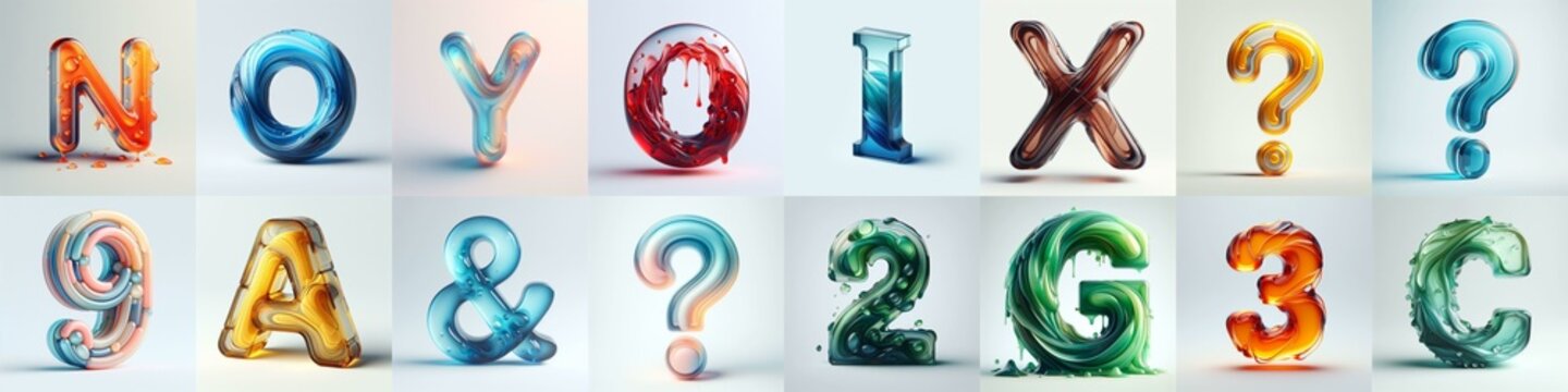 glass 3D Lettering Typeface. AI generated illustration