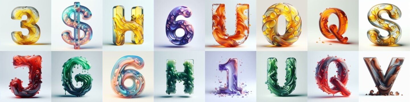 glass 3D Lettering Typeface. AI generated illustration