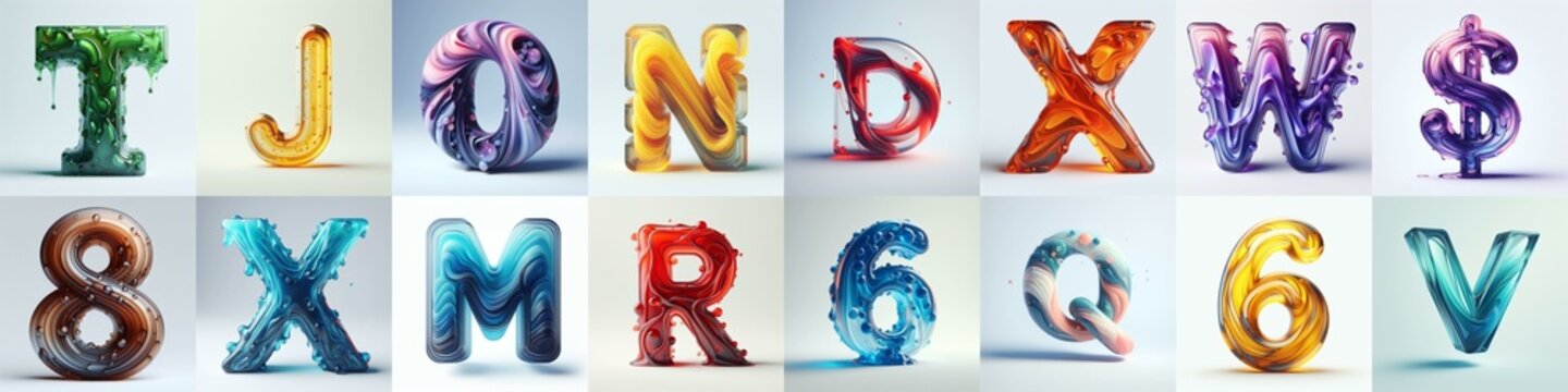 glass 3D Lettering Typeface. AI generated illustration
