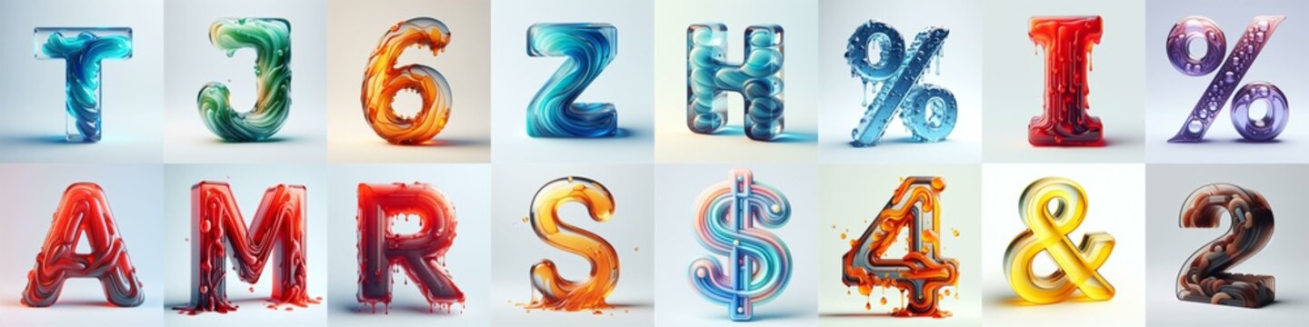 glass 3D Lettering Typeface. AI generated illustration