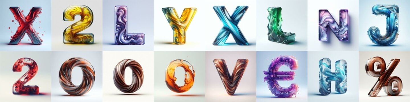 glass 3D Lettering Typeface. AI generated illustration