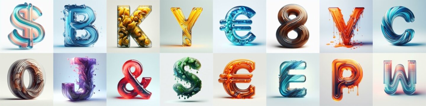 glass 3D Lettering Typeface. AI generated illustration