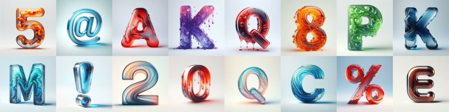 glass 3D Lettering Typeface. AI generated illustration