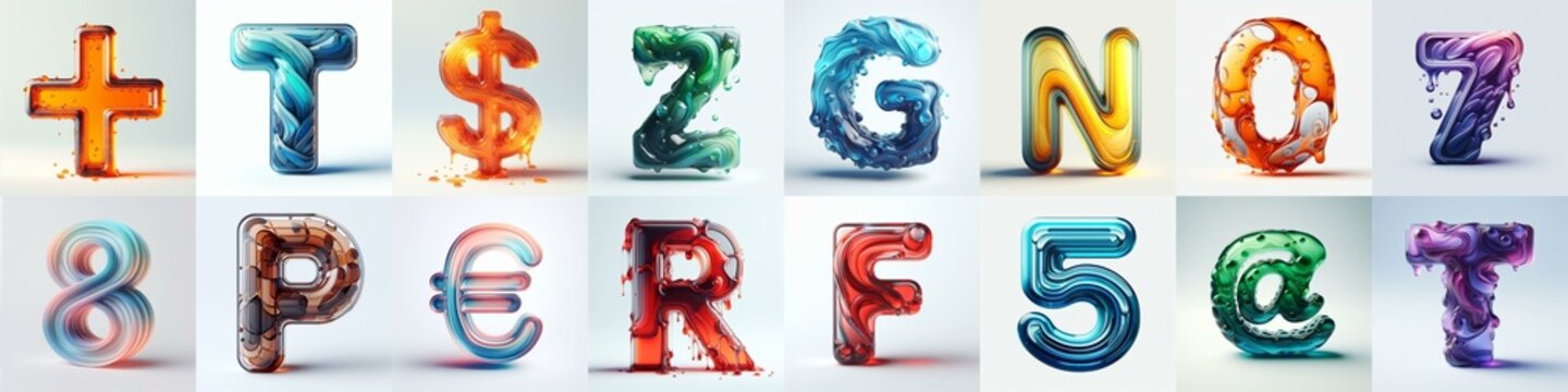 glass 3D Lettering Typeface. AI generated illustration