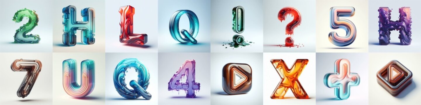 glass 3D Lettering Typeface. AI generated illustration