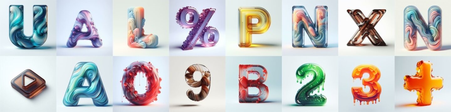 glass 3D Lettering Typeface. AI generated illustration