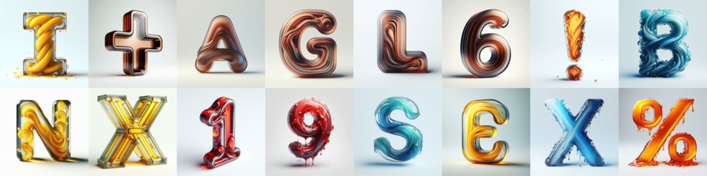 glass 3D Lettering Typeface. AI generated illustration