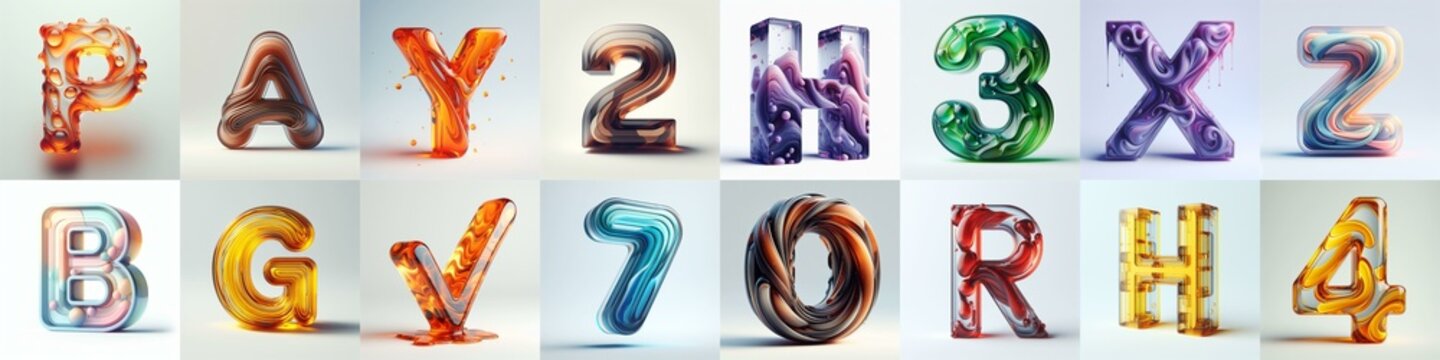 glass 3D Lettering Typeface. AI generated illustration