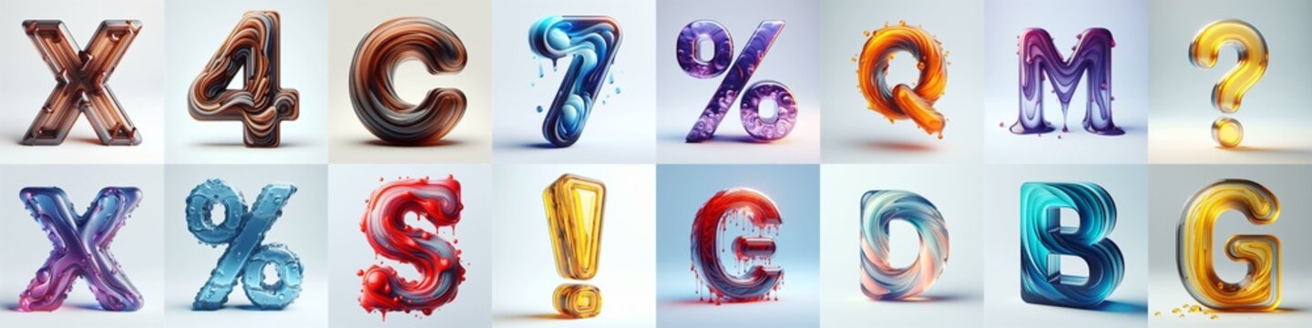 glass 3D Lettering Typeface. AI generated illustration