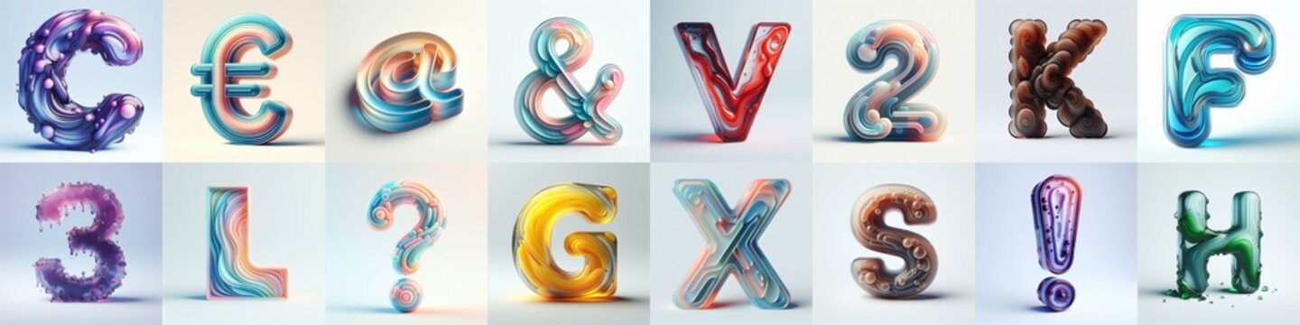 glass 3D Lettering Typeface. AI generated illustration