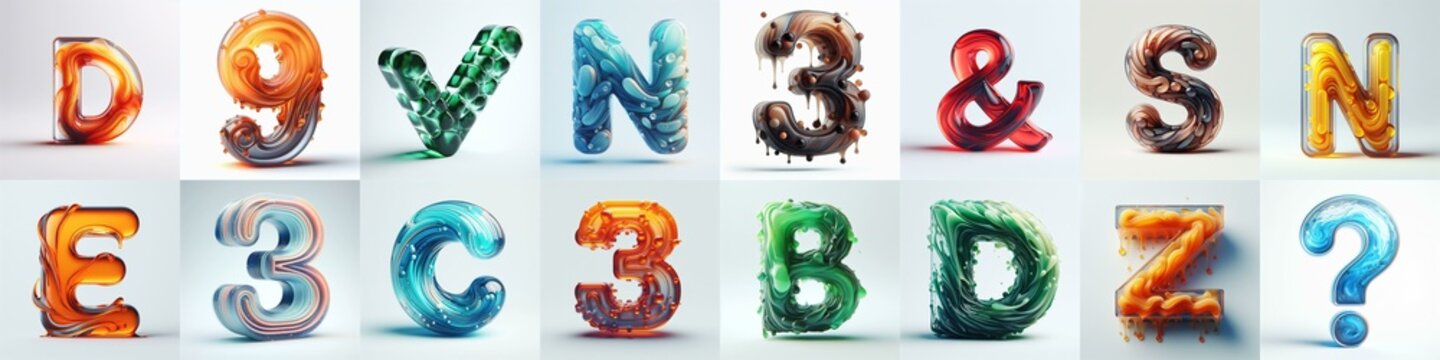glass 3D Lettering Typeface. AI generated illustration