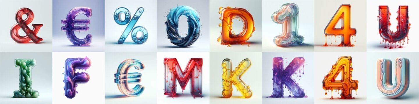 glass 3D Lettering Typeface. AI generated illustration