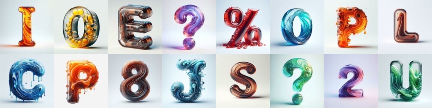 glass 3D Lettering Typeface. AI generated illustration