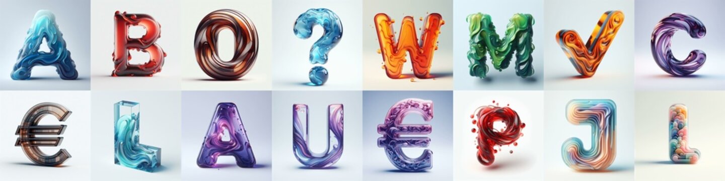glass 3D Lettering Typeface. AI generated illustration
