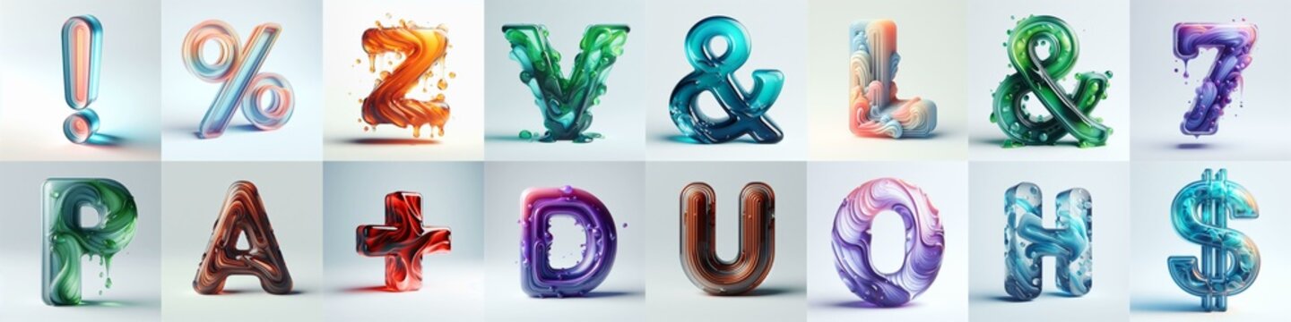 glass 3D Lettering Typeface. AI generated illustration