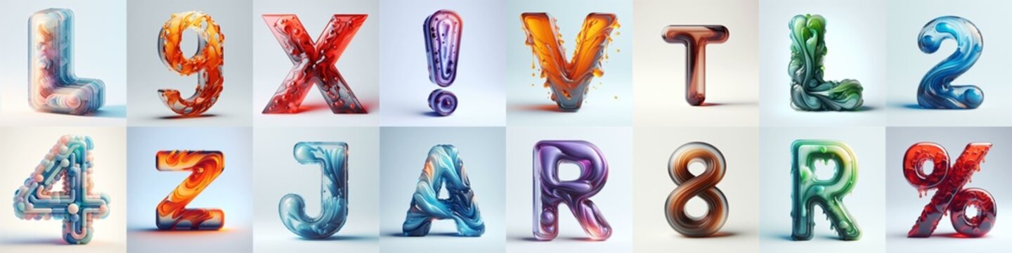 glass 3D Lettering Typeface. AI generated illustration