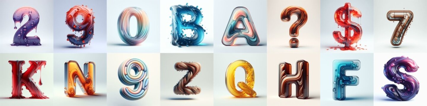 glass 3D Lettering Typeface. AI generated illustration