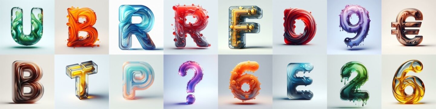 glass 3D Lettering Typeface. AI generated illustration