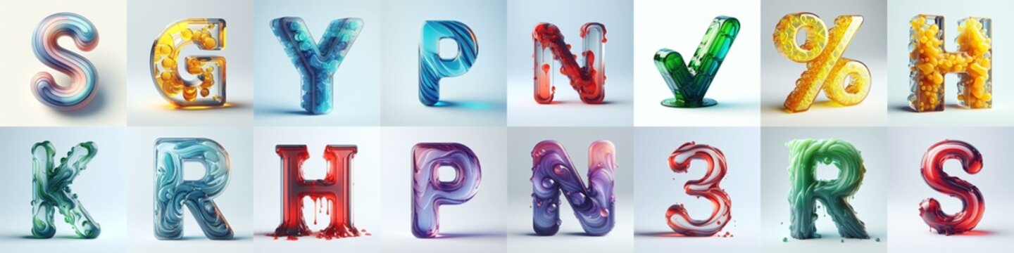 glass 3D Lettering Typeface. AI generated illustration
