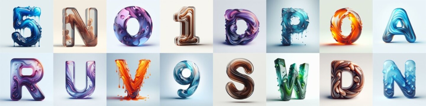 glass 3D Lettering Typeface. AI generated illustration