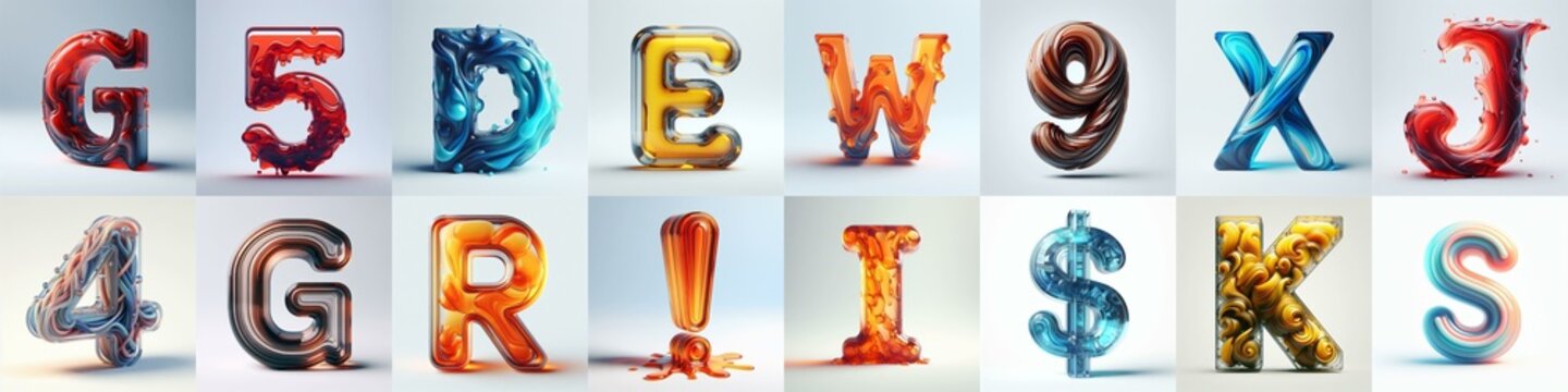 glass 3D Lettering Typeface. AI generated illustration