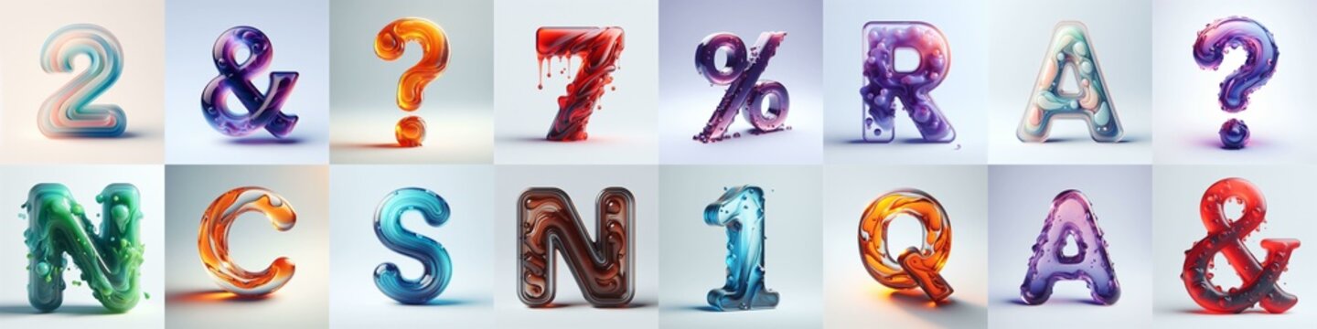 glass 3D Lettering Typeface. AI generated illustration