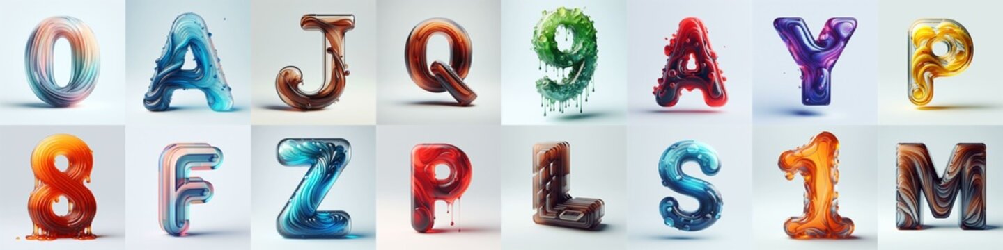 glass 3D Lettering Typeface. AI generated illustration