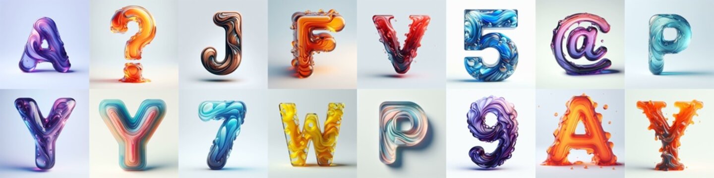 glass 3D Lettering Typeface. AI generated illustration