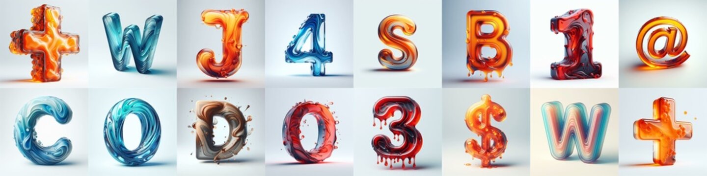 glass 3D Lettering Typeface. AI generated illustration