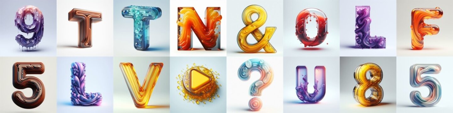 glass 3D Lettering Typeface. AI generated illustration