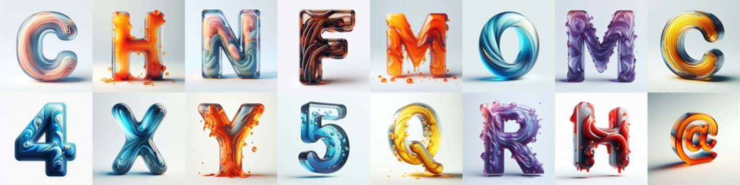 glass 3D Lettering Typeface. AI generated illustration