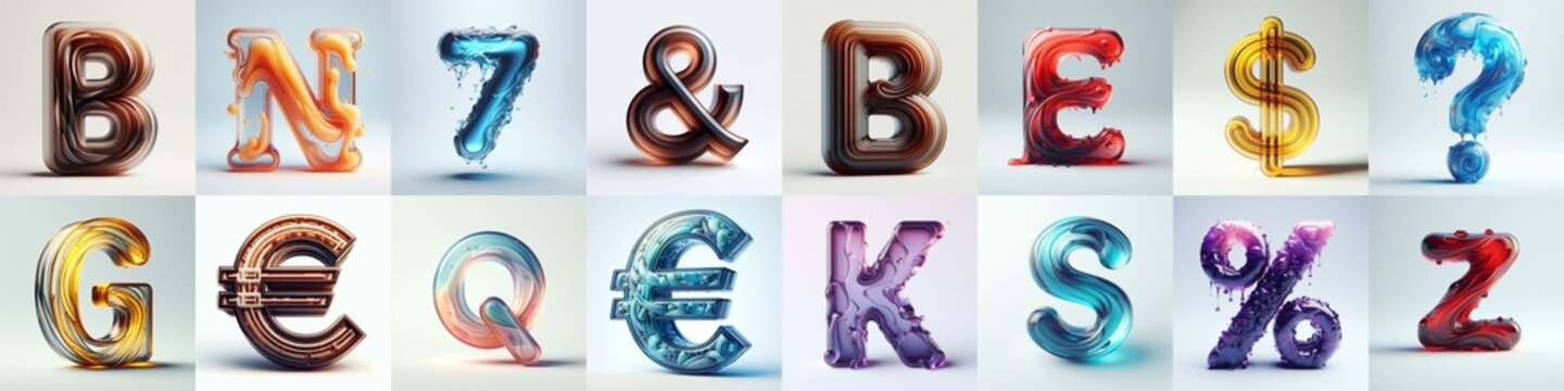 glass 3D Lettering Typeface. AI generated illustration