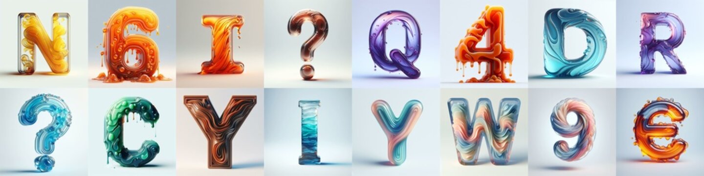 glass 3D Lettering Typeface. AI generated illustration