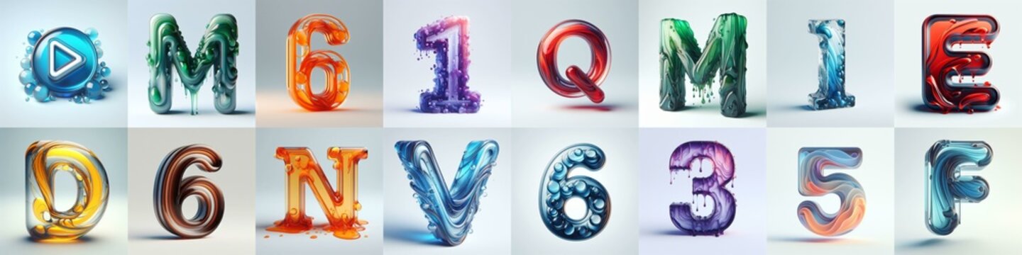 glass 3D Lettering Typeface. AI generated illustration