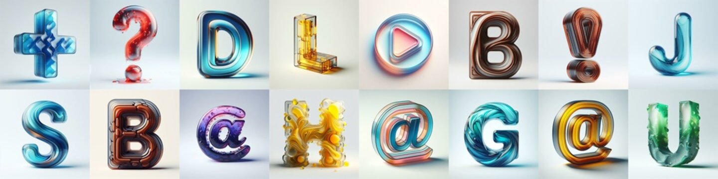 glass 3D Lettering Typeface. AI generated illustration