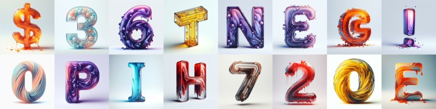 glass 3D Lettering Typeface. AI generated illustration