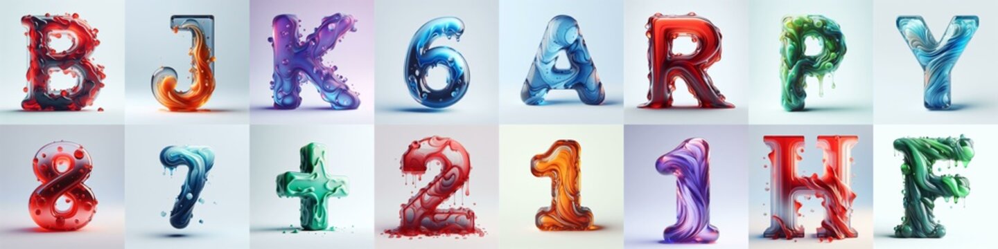 glass 3D Lettering Typeface. AI generated illustration