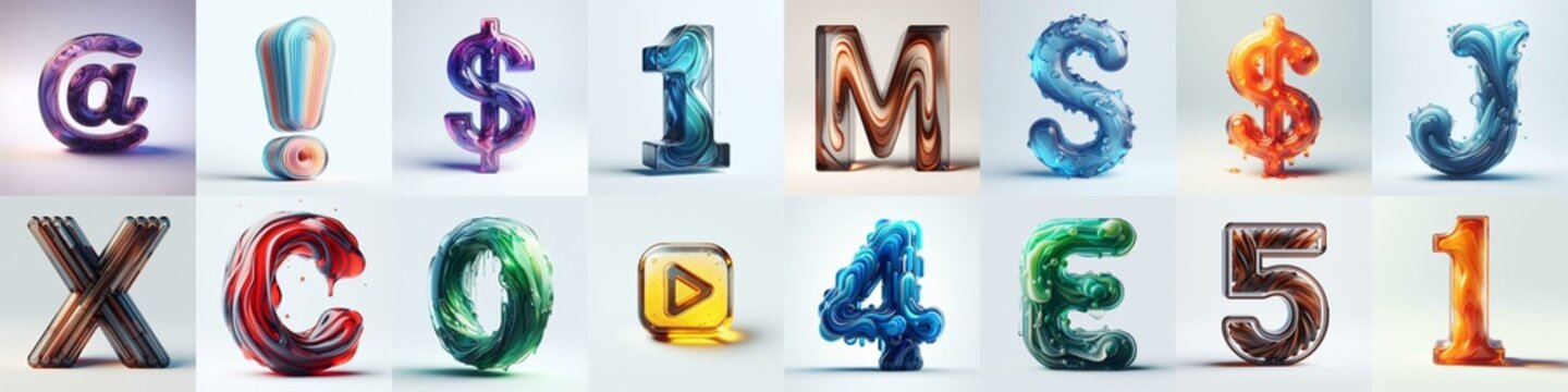 glass 3D Lettering Typeface. AI generated illustration