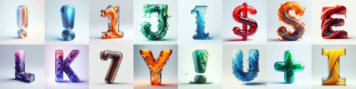 glass 3D Lettering Typeface. AI generated illustration