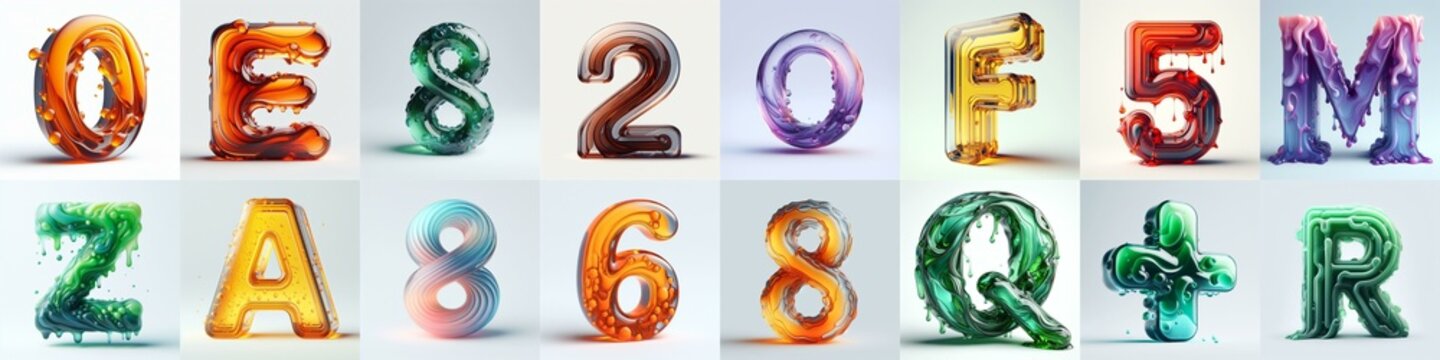 glass 3D Lettering Typeface. AI generated illustration